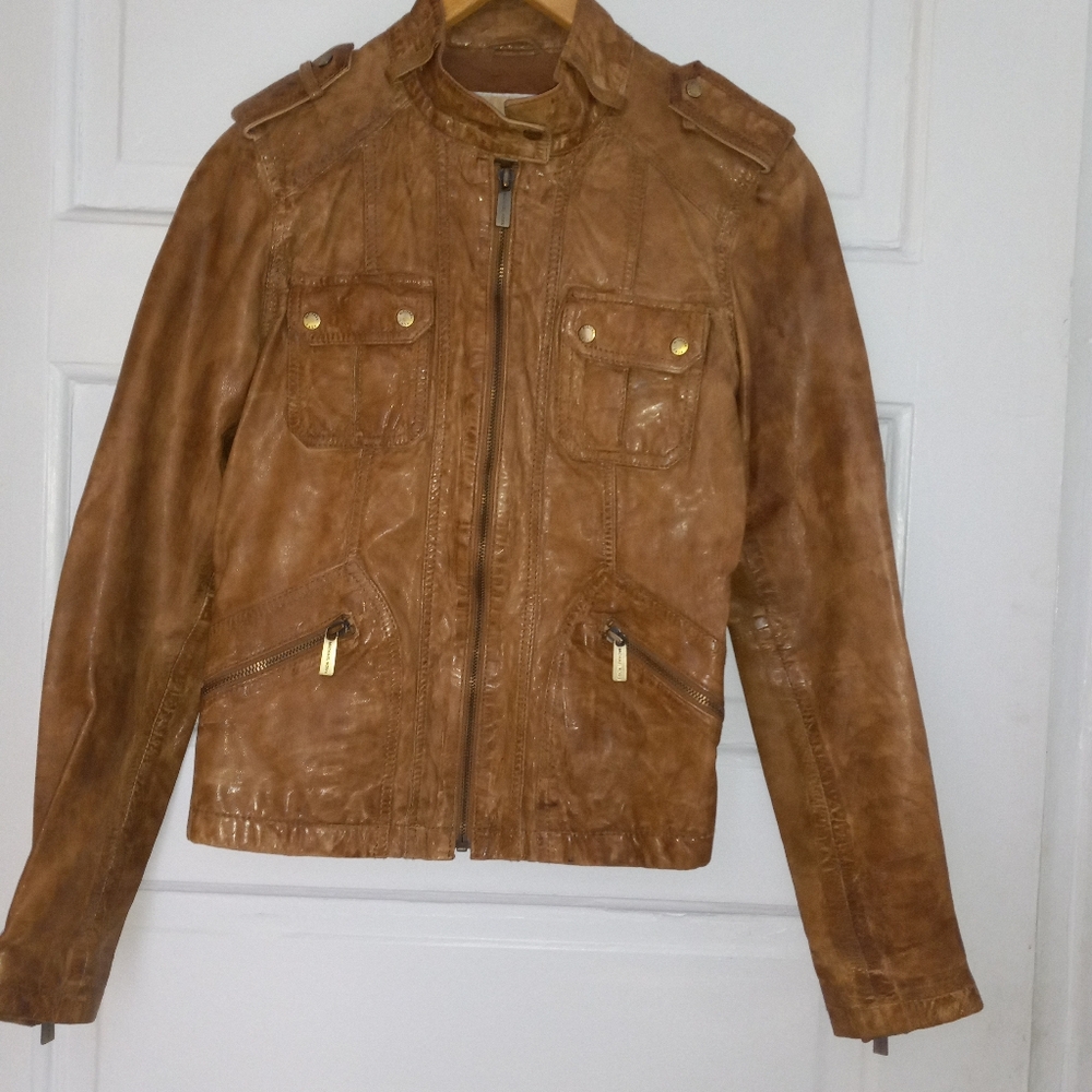 New MICHAEL KORS womens Honey Colour Small Leather Jacket